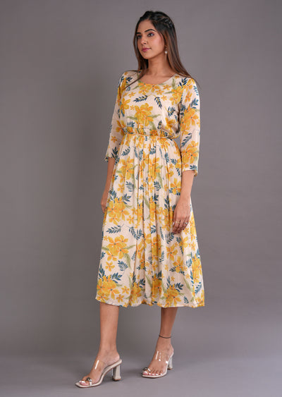 Beige Chinnon Midi Dress