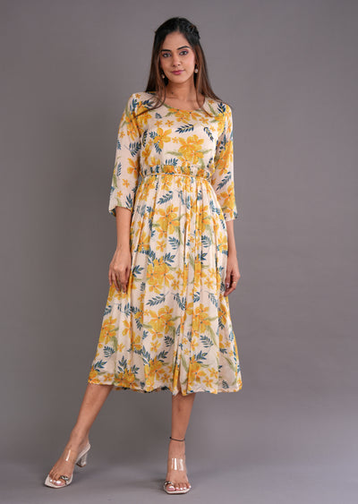 Beige Chinnon Midi Dress