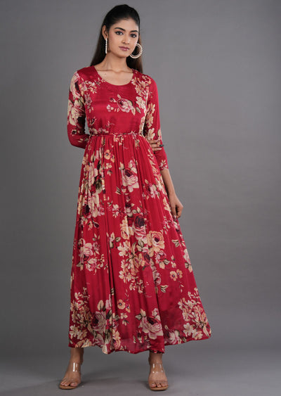 Maroon Chinnon Long Dress