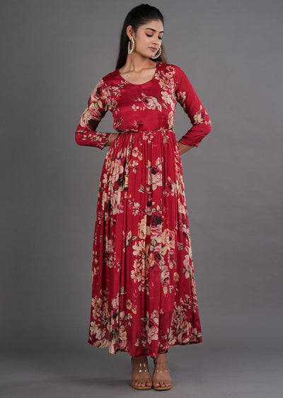 Maroon Chinnon Long Dress