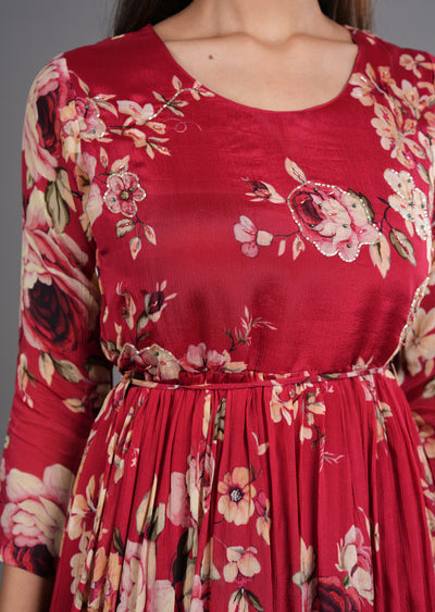 Maroon Chinnon Long Dress