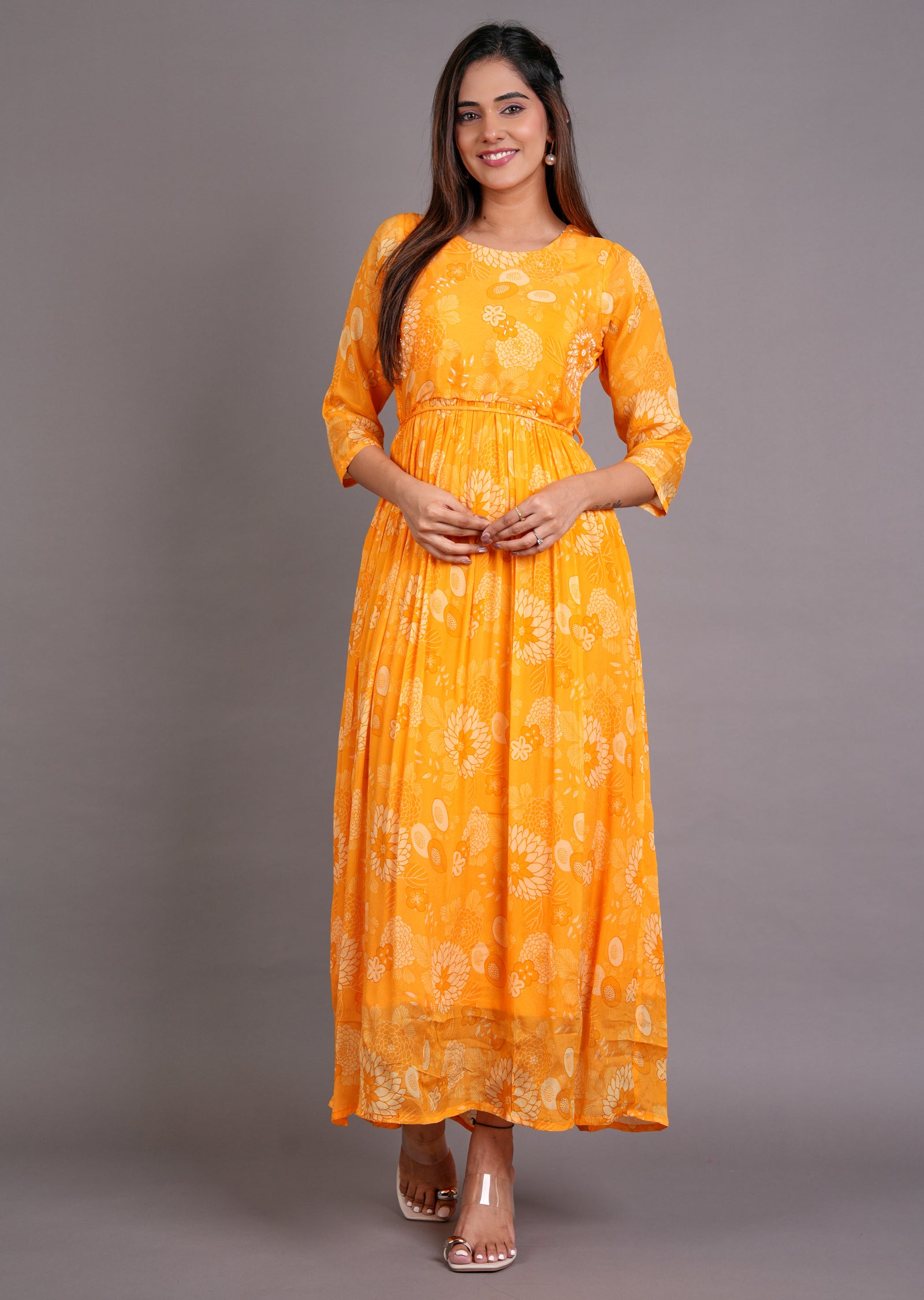 Light Orange Chinnon Long Dress