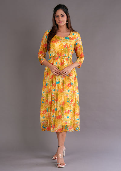 Yellow Chinnon Midi Dress