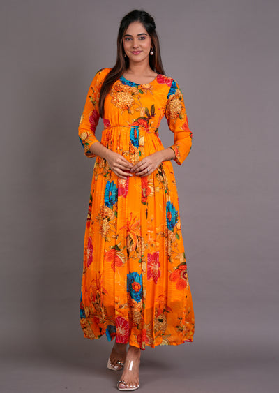 Orange Chinnon Long Dress