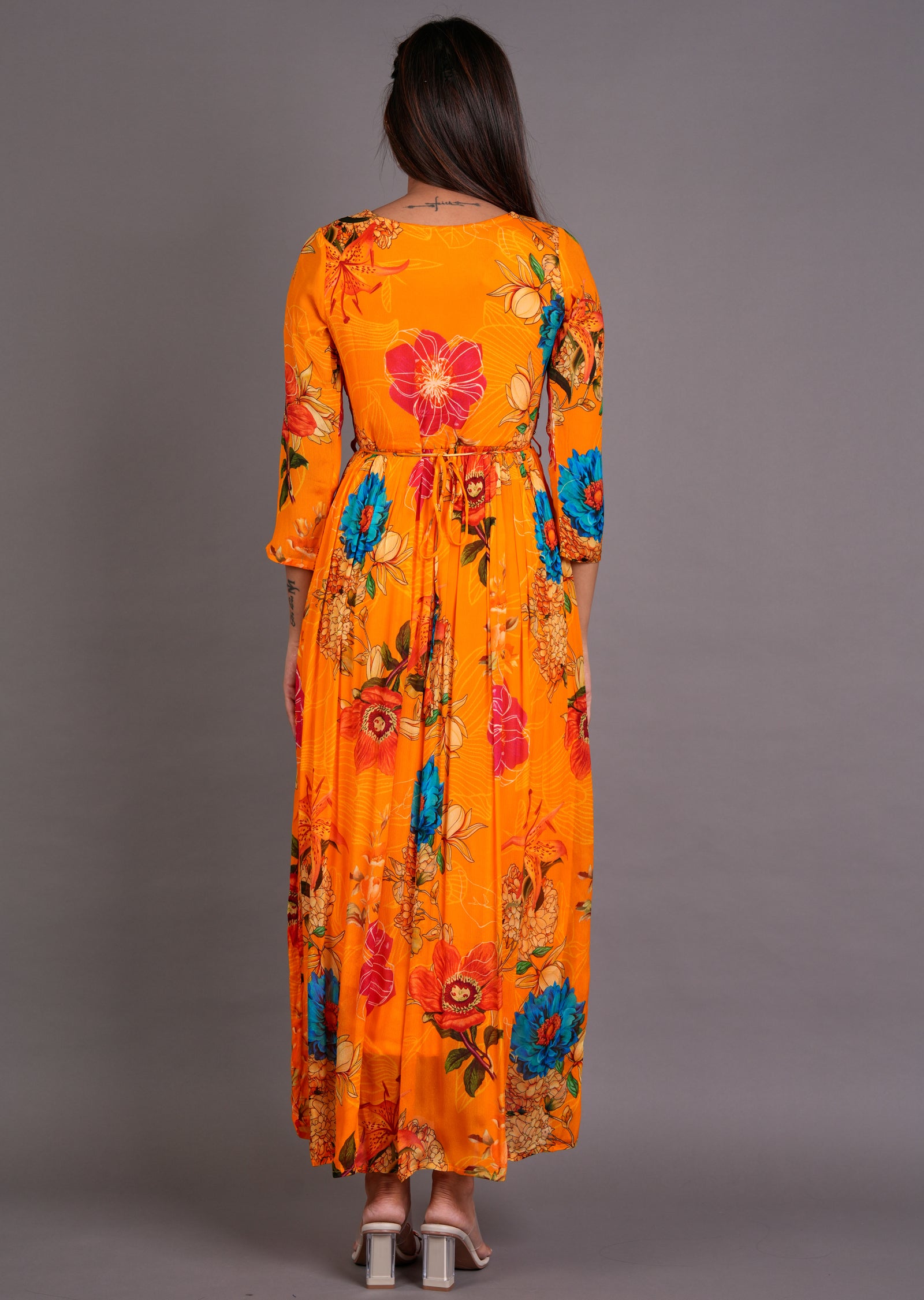 Orange Chinnon Long Dress