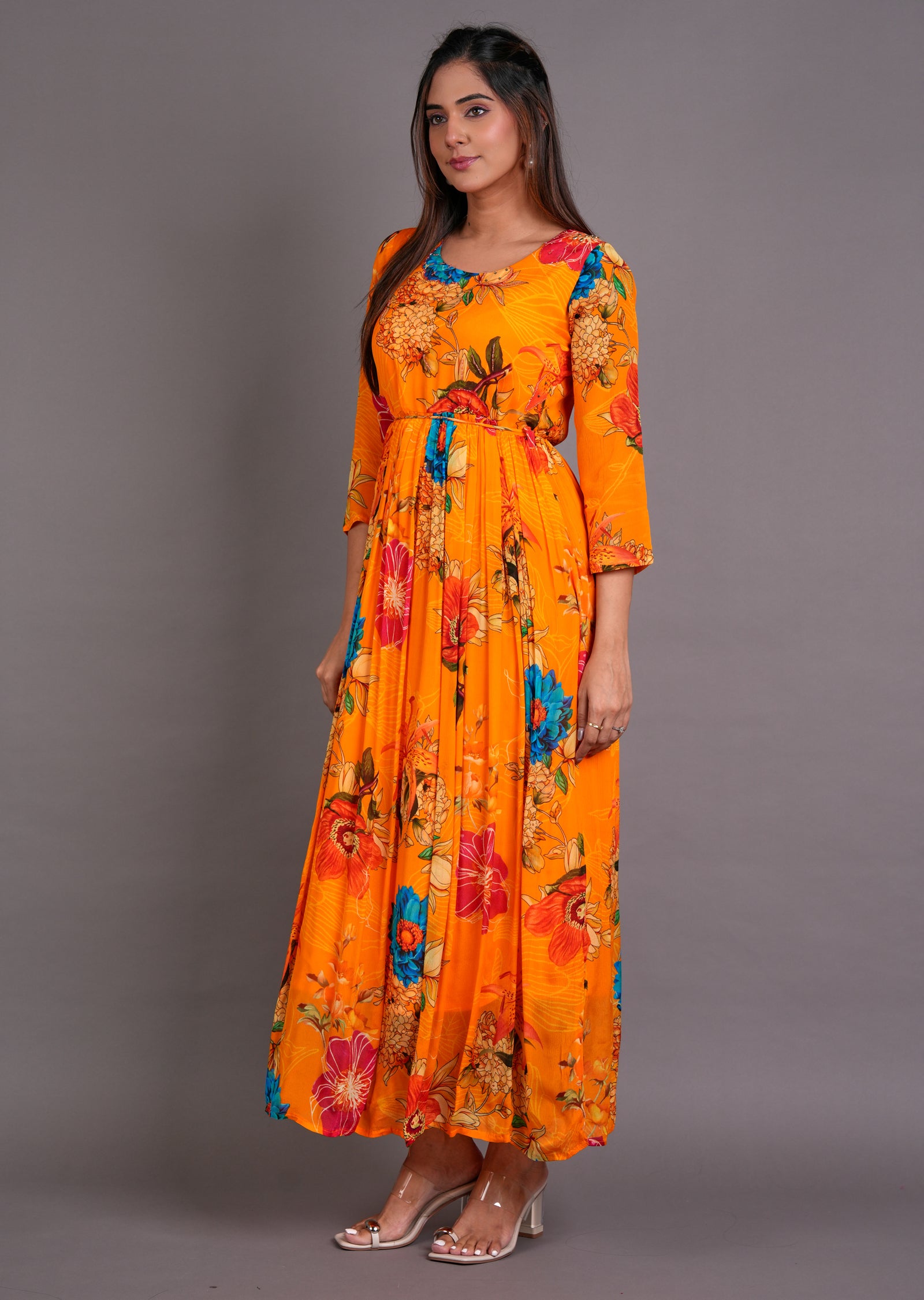 Orange Chinnon Long Dress