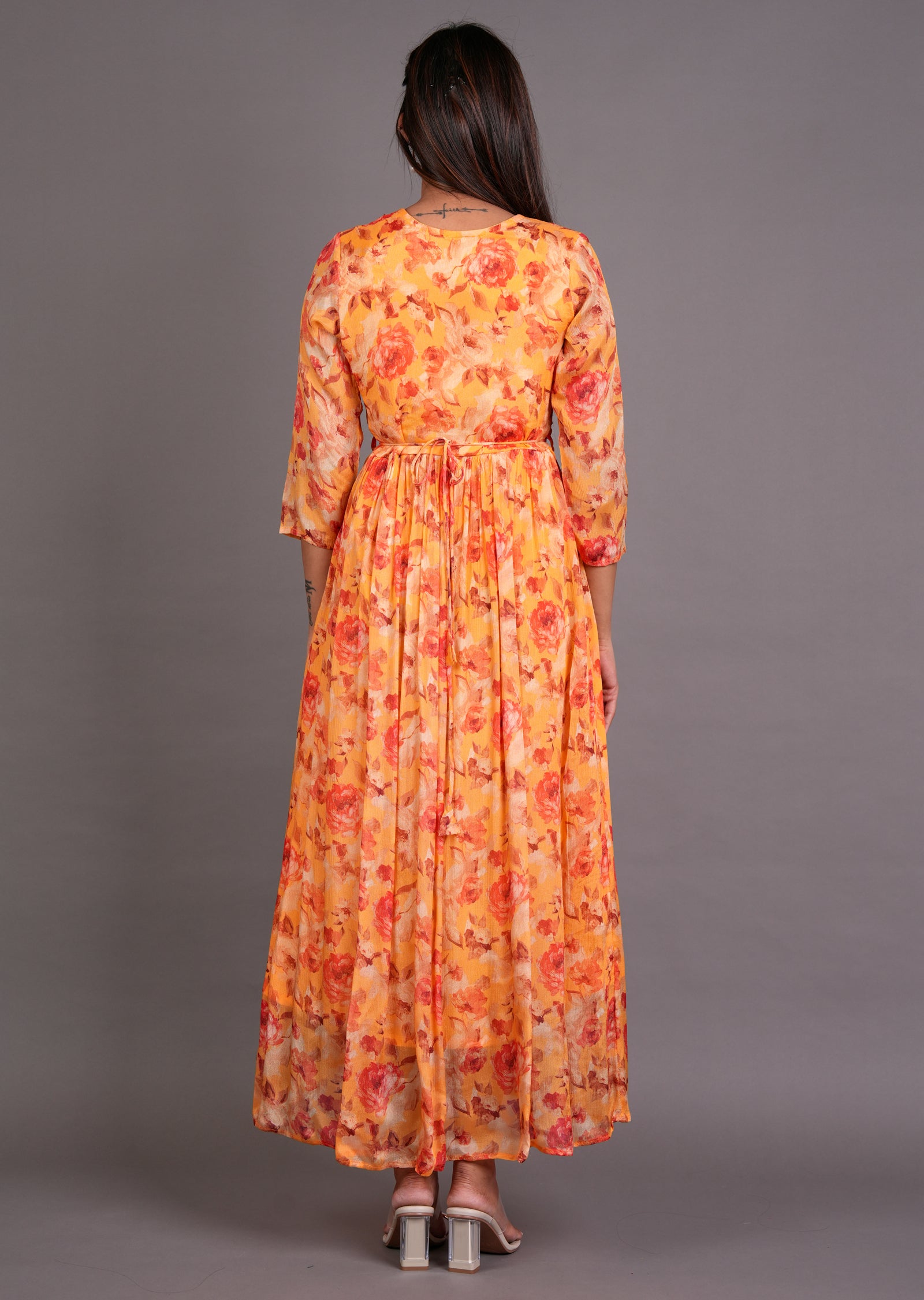 Light Orange Chinnon Long Dress
