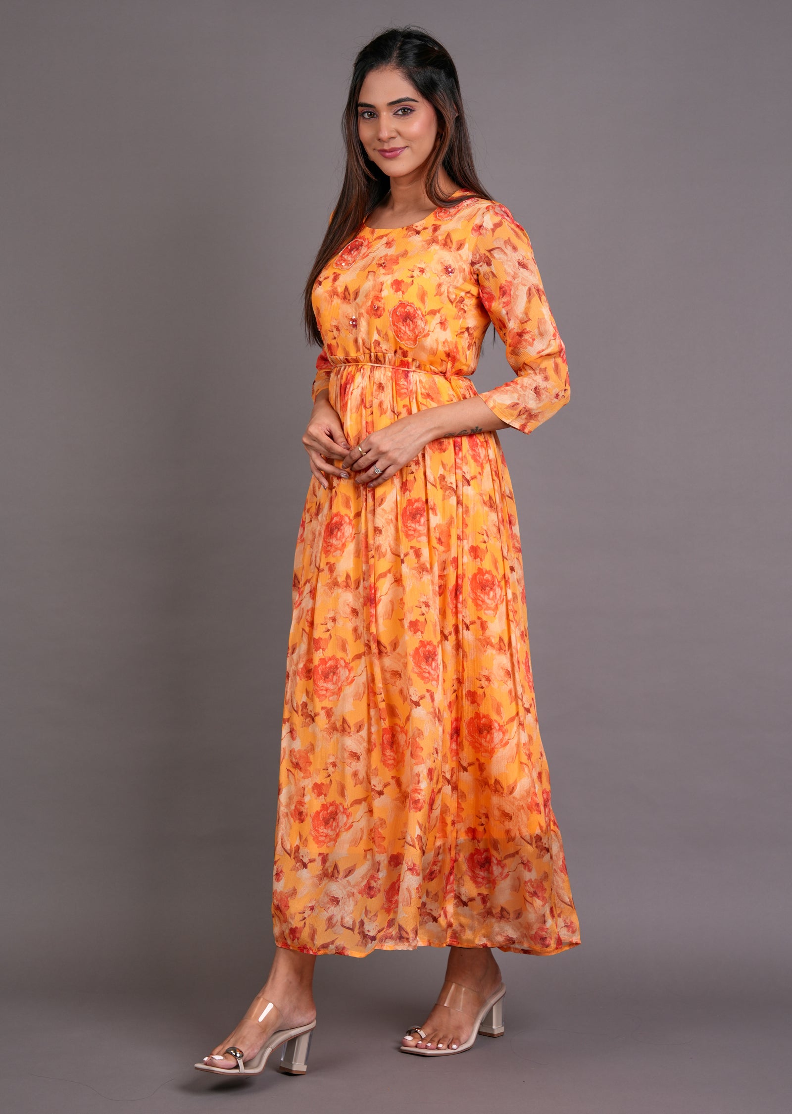 Light Orange Chinnon Long Dress