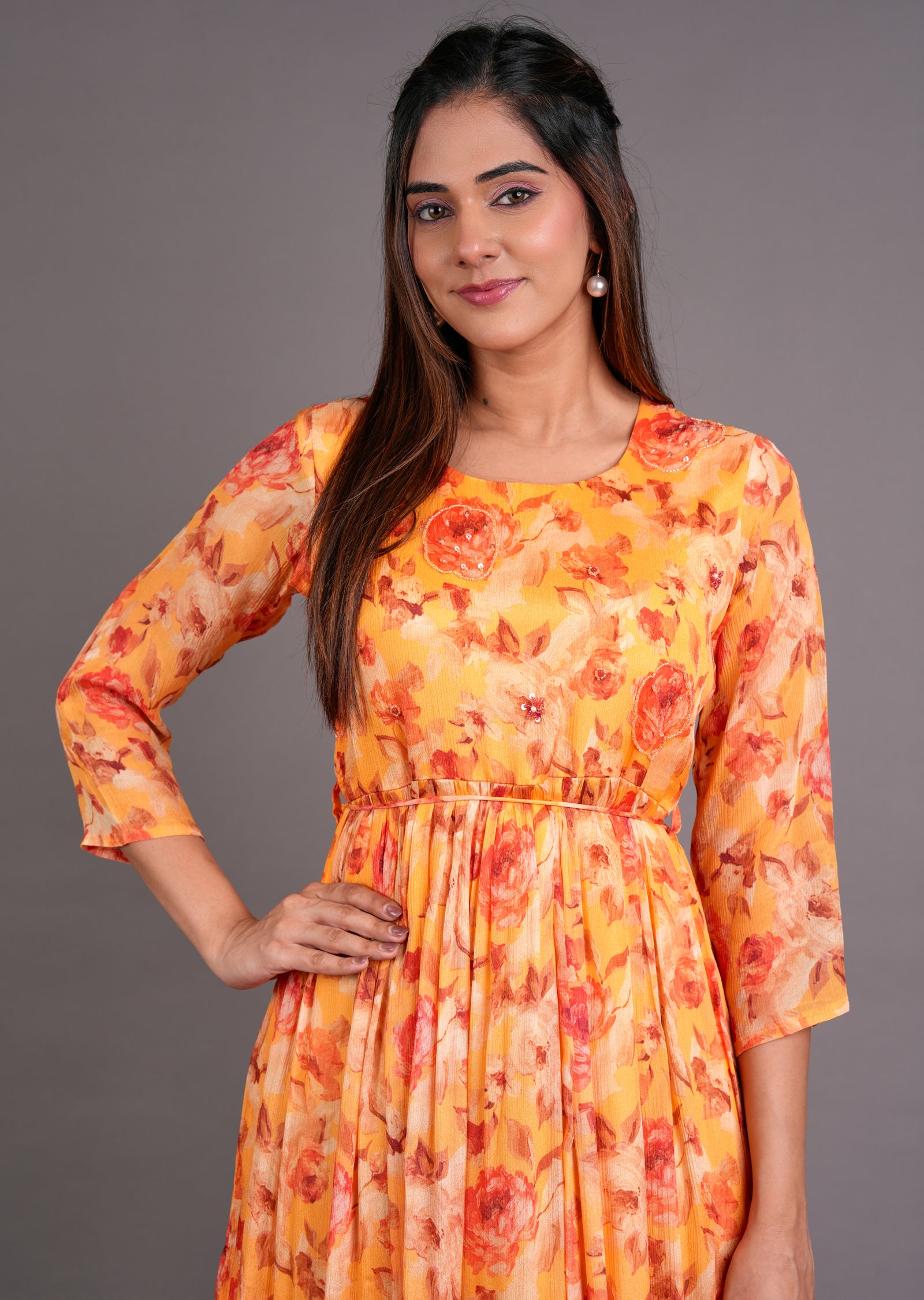 Light Orange Chinnon Long Dress
