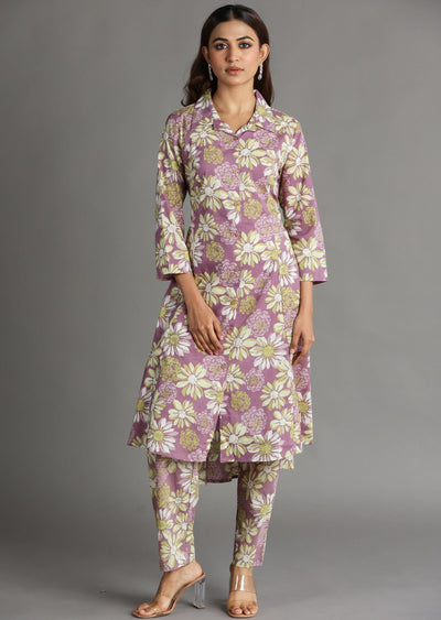 Onion Pink Cotton Straight Cut Kurti Set