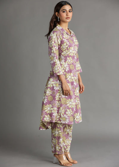 Onion Pink Cotton Straight Cut Kurti Set