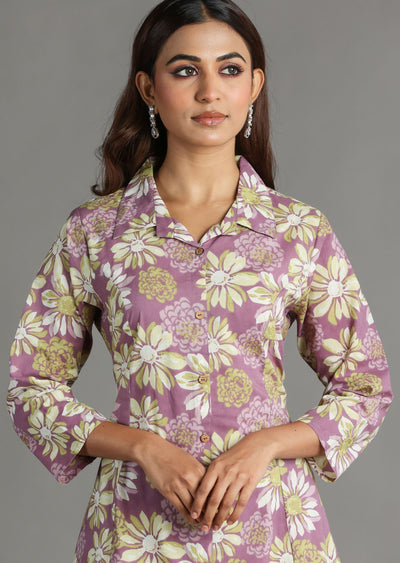 Onion Pink Cotton Straight Cut Kurti Set