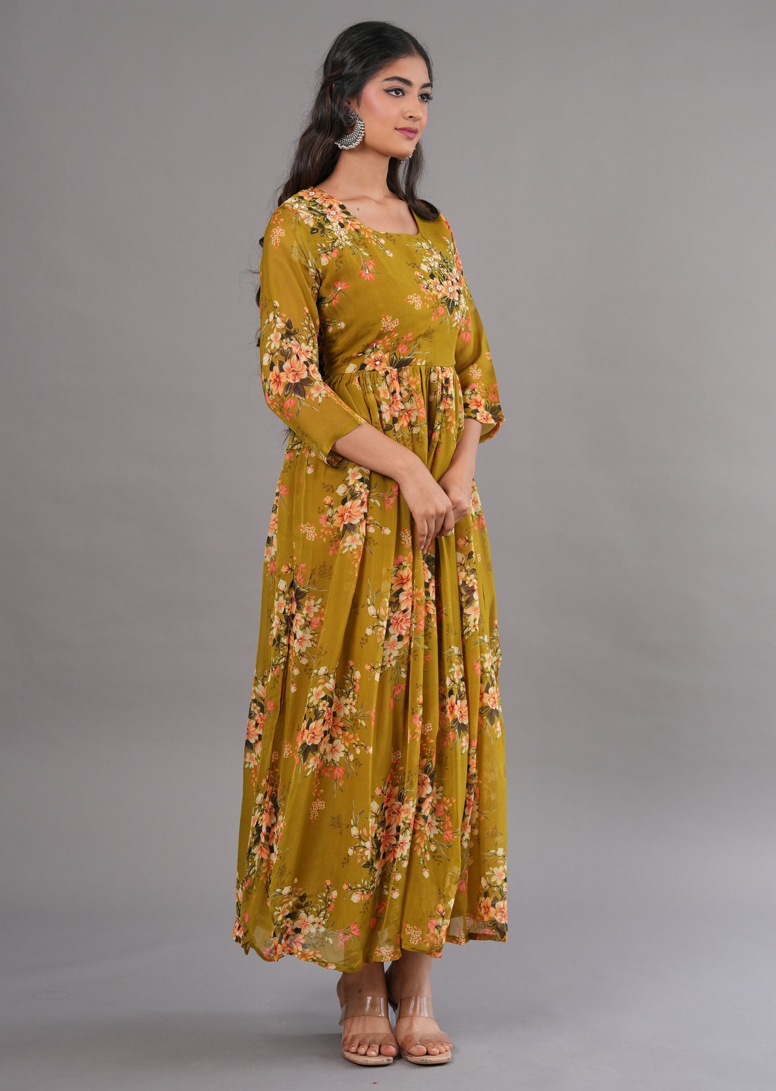 Kakhi Organza Long Dress