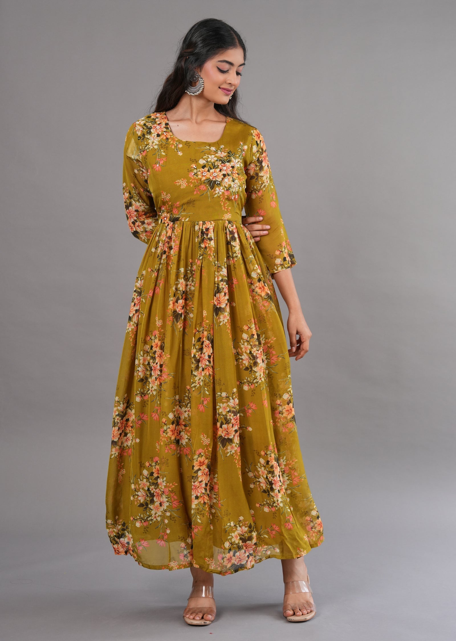 Kakhi Organza Long Dress