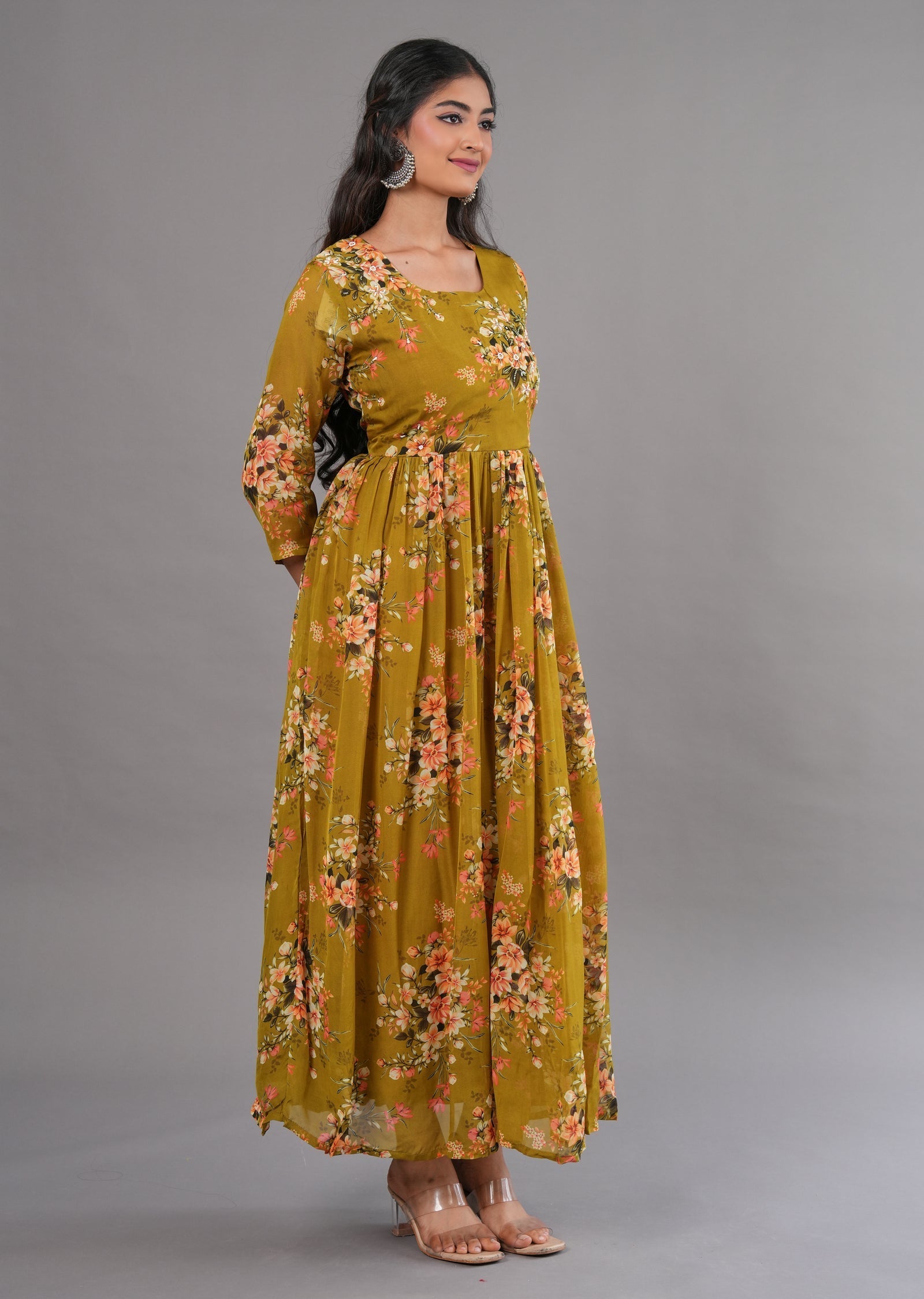 Kakhi Organza Long Dress