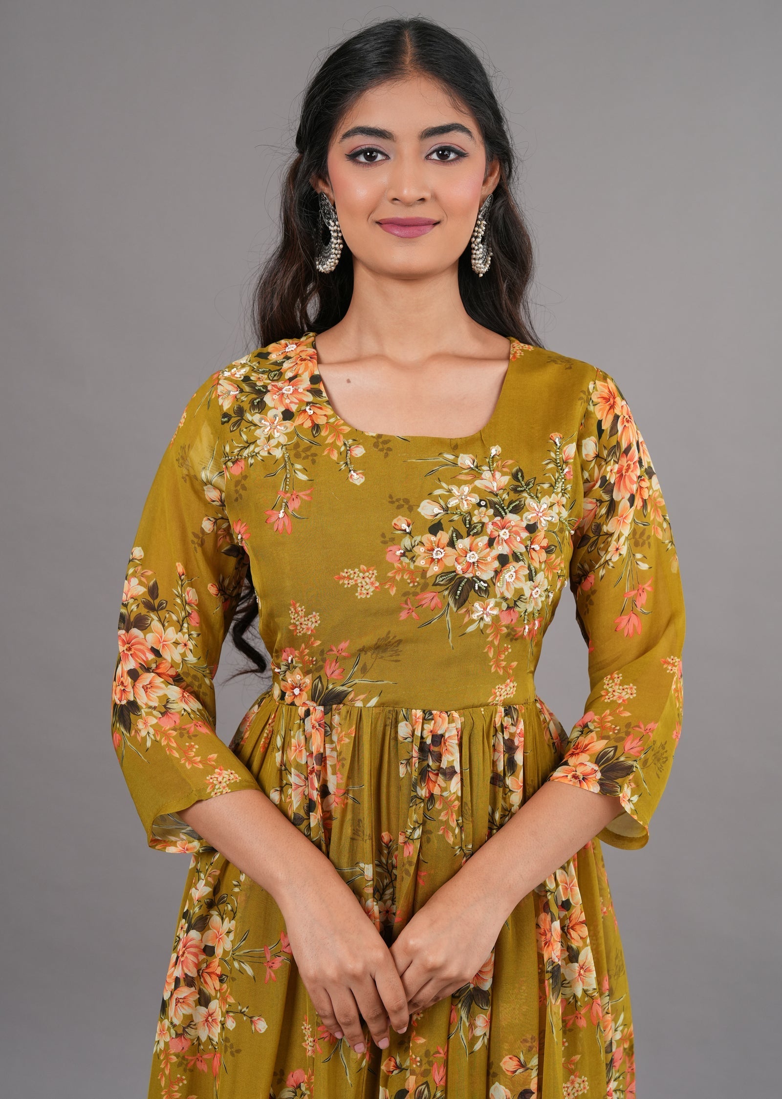 Kakhi Organza Long Dress