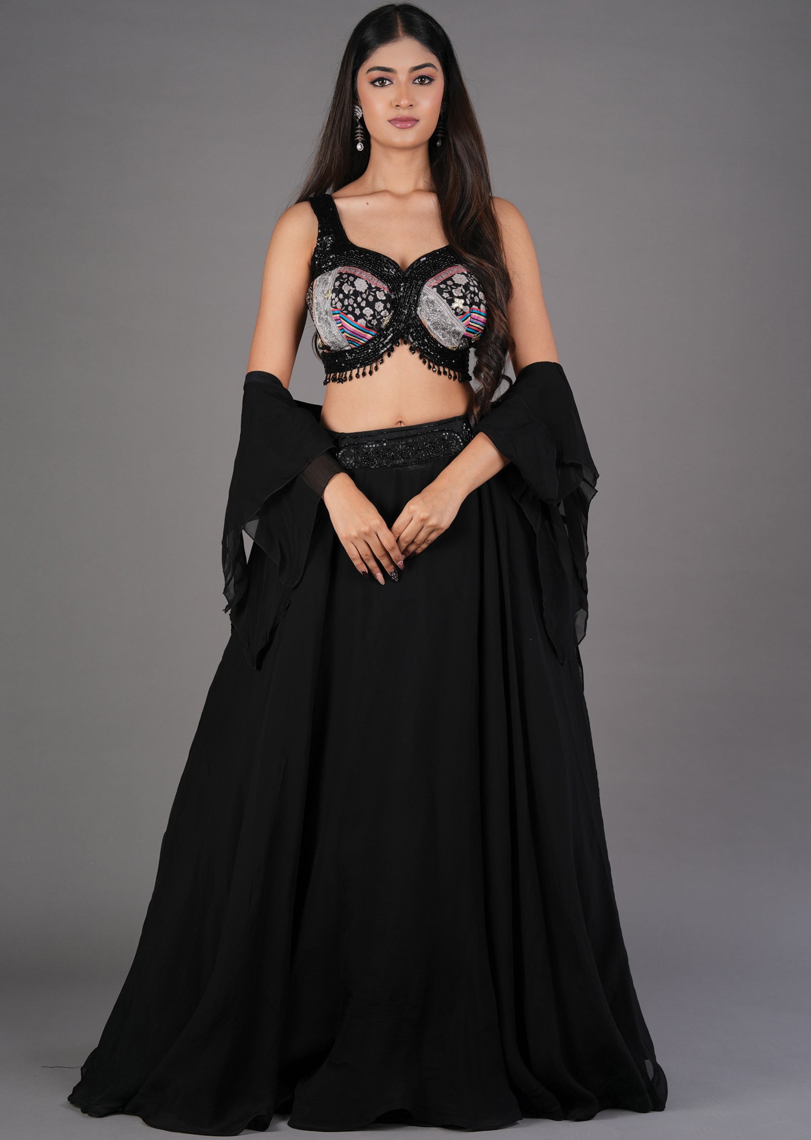 Black Organza Lehenga