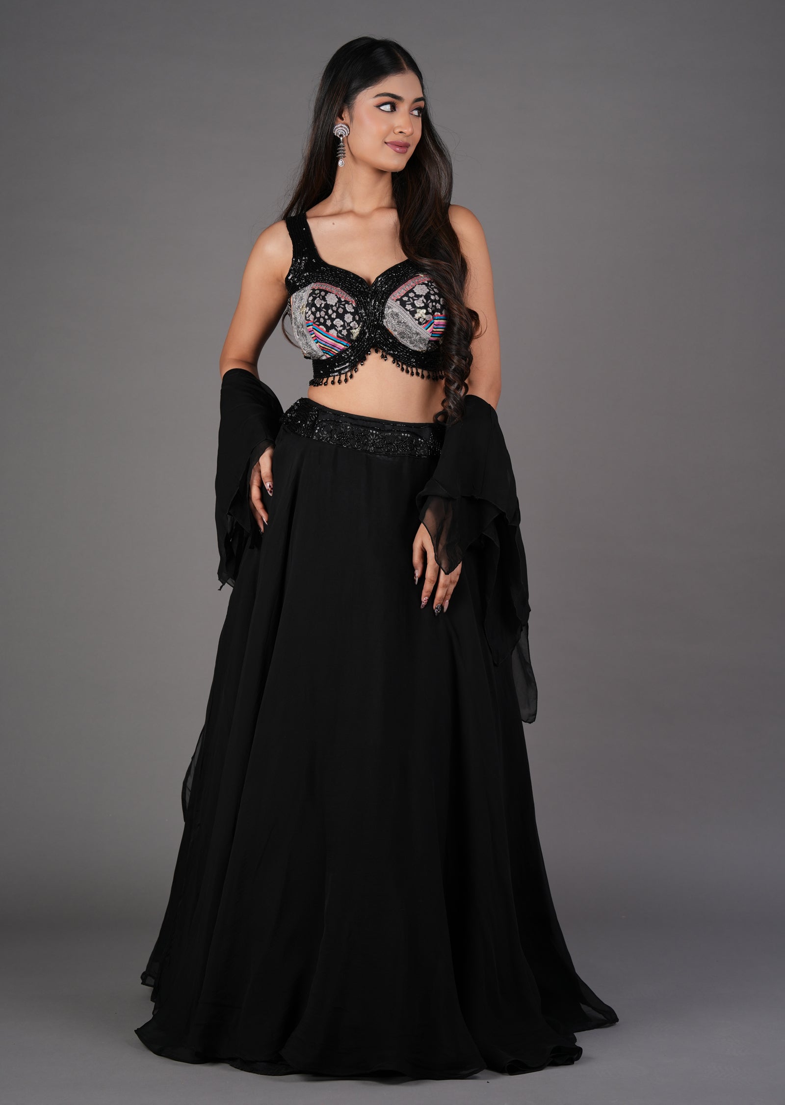 Black Organza Lehenga