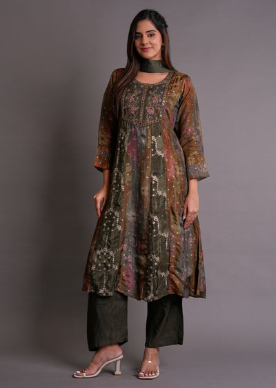 Mehendi Green Tissue Anarkali Suit