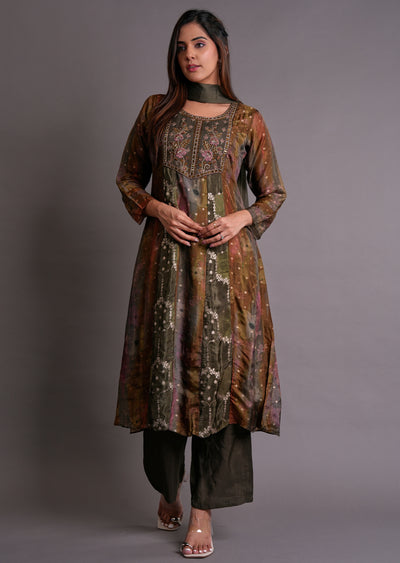 Mehendi Green Tissue Anarkali Suit