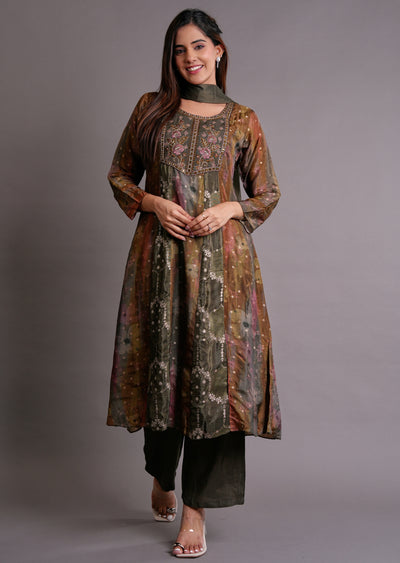 Mehendi Green Tissue Anarkali Suit