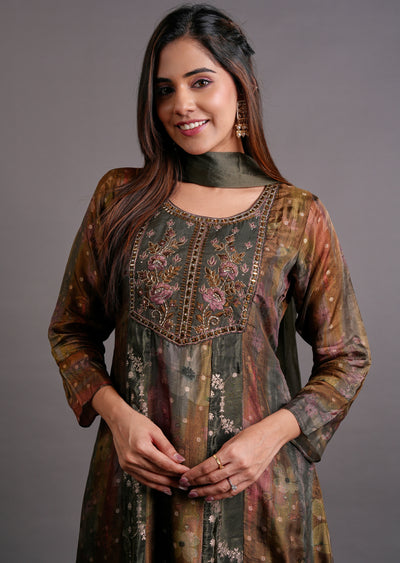 Mehendi Green Tissue Anarkali Suit