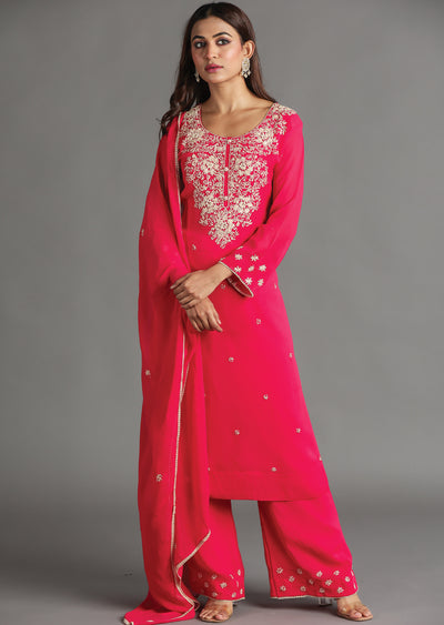Pink Georgette Straight Cut Suit