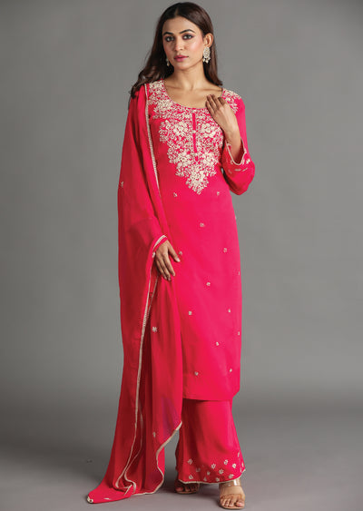 Pink Georgette Straight Cut Suit