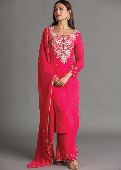 Pink Georgette Straight Cut Suit