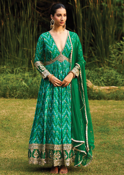 Rama Green Chinnon Anarkali Suit