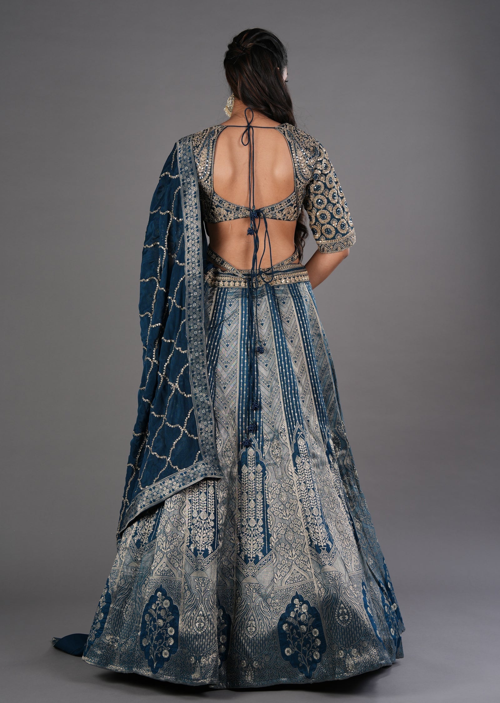 Teal Blue Silk Lehenga