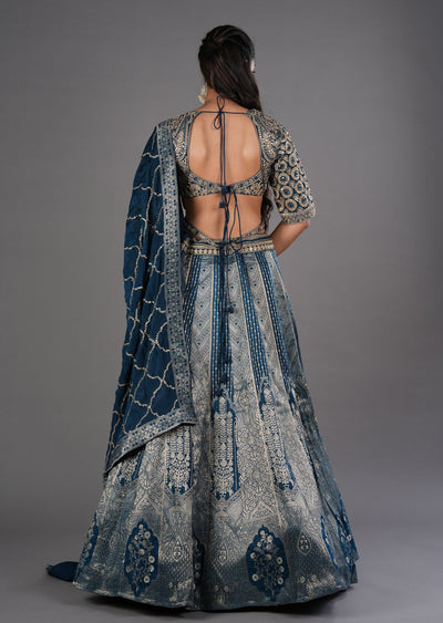 Teal Blue Silk Lehenga