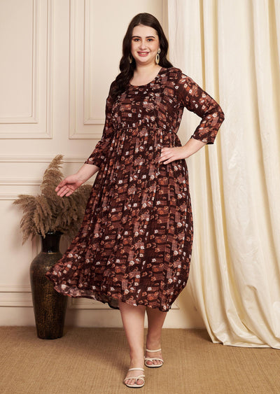 Dark Brown Chinnon Midi Dress