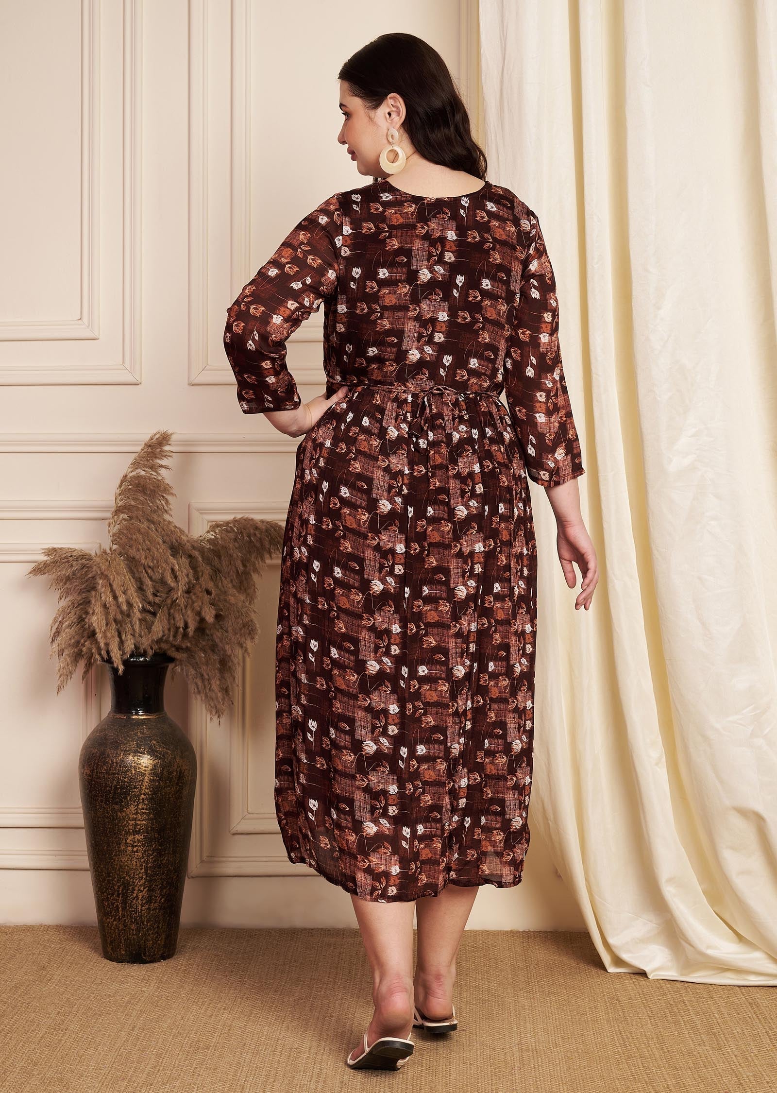 Dark Brown Chinnon Midi Dress