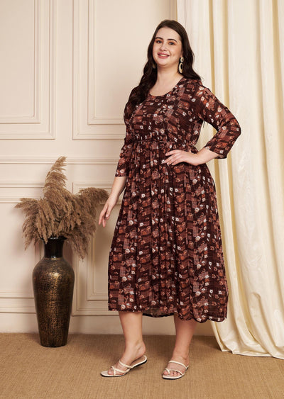 Dark Brown Chinnon Midi Dress