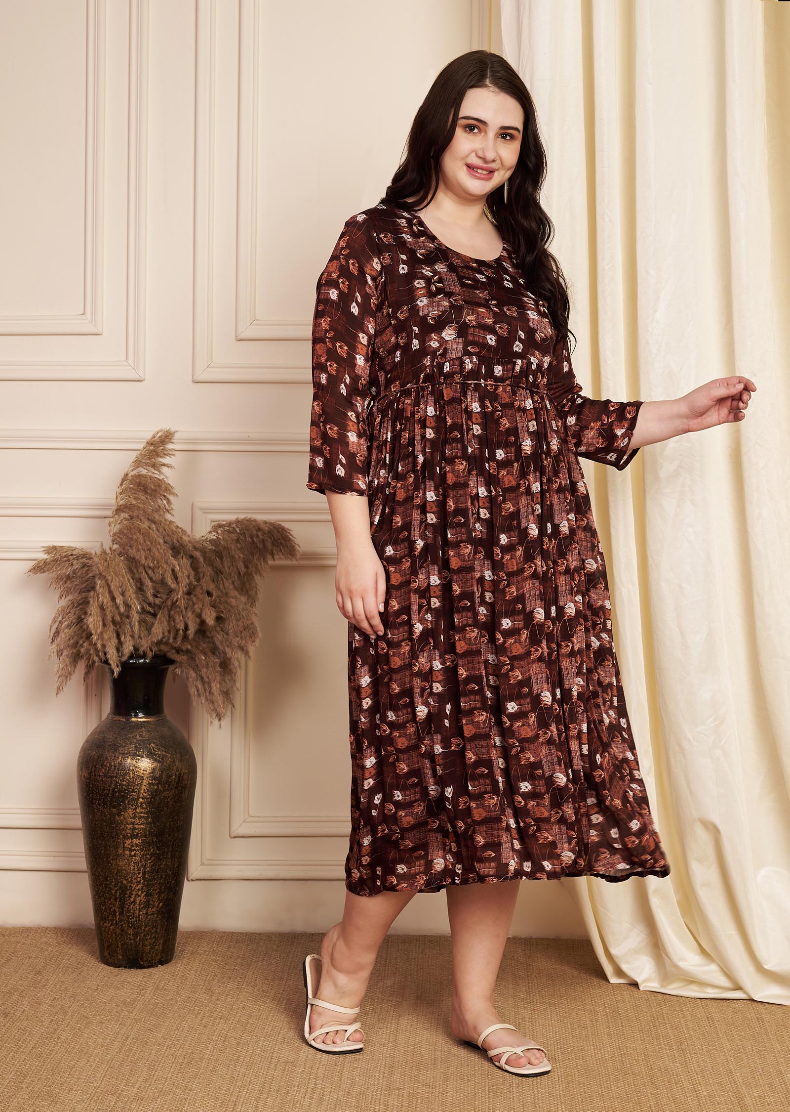 Dark Brown Chinnon Midi Dress