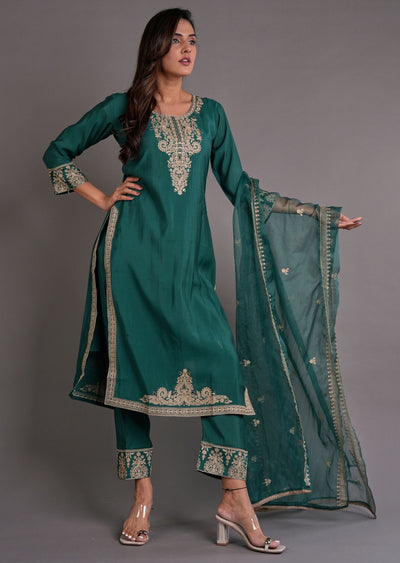 Dusty Green Russian Silk Straight Cut Suit