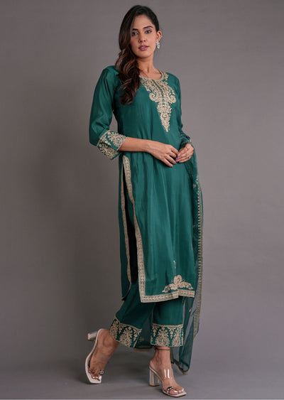 Dusty Green Russian Silk Straight Cut Suit