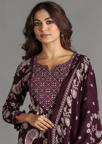 Wine Reyon Straight Cut Suit