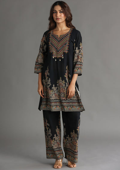 Navy Blue Cotton Straight Cut Kurti Set