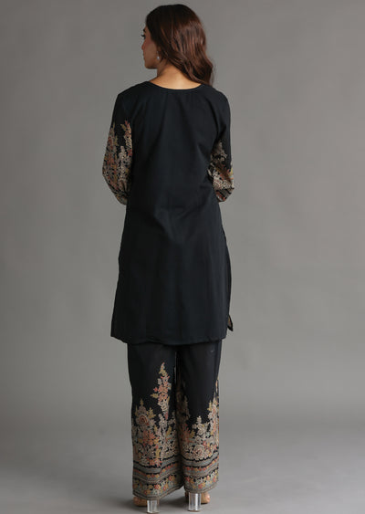 Navy Blue Cotton Straight Cut Kurti Set