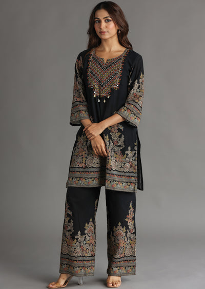 Navy Blue Cotton Straight Cut Kurti Set