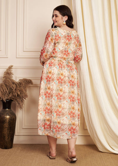 Beige Chinnon Midi Dress