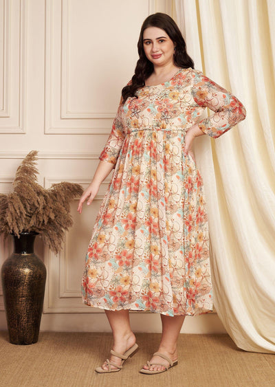 Beige Chinnon Midi Dress