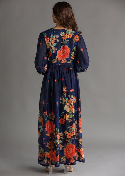 Navy Blue Chinnon Long Dress