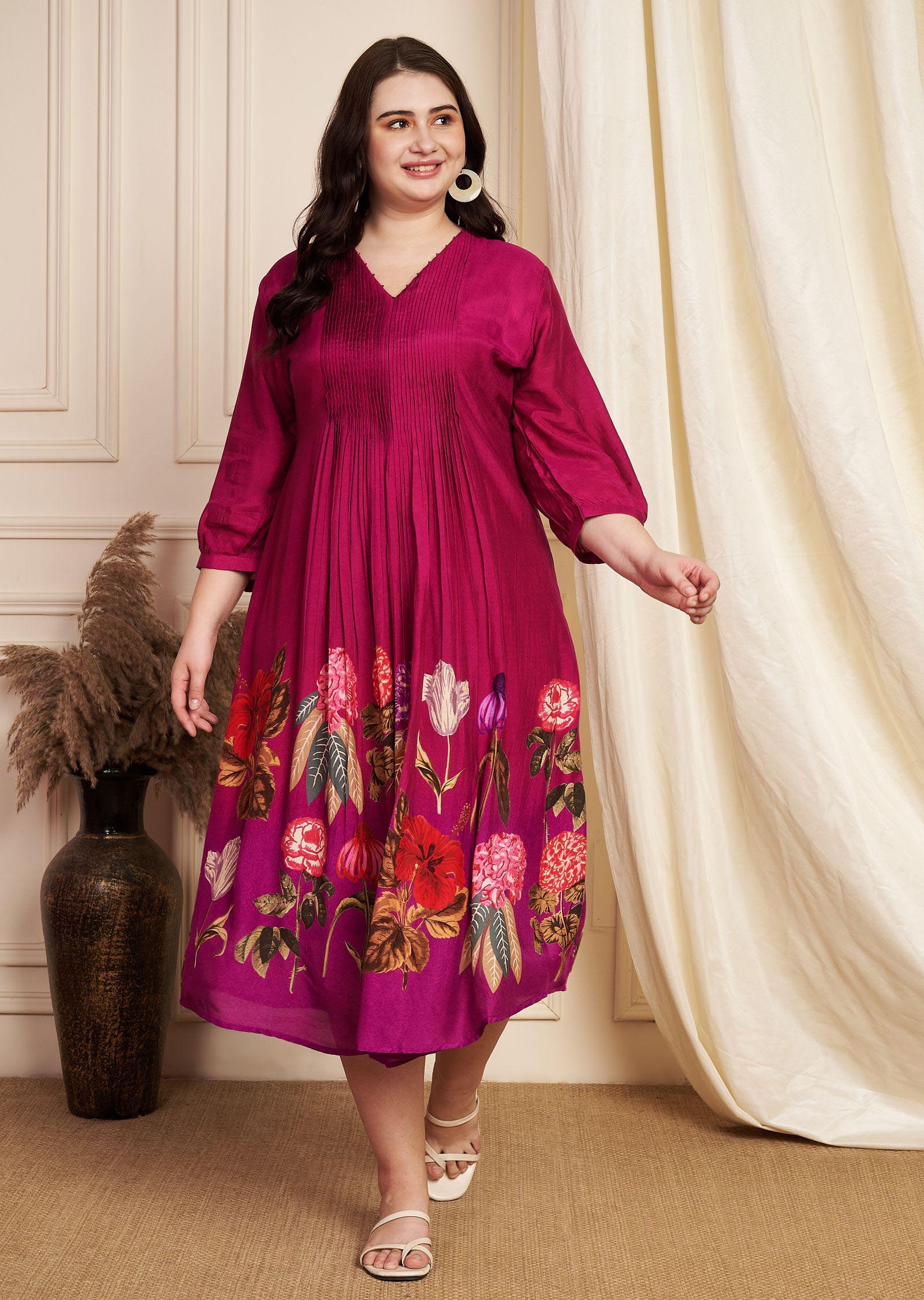 Magenta Dola Silk Midi Dress