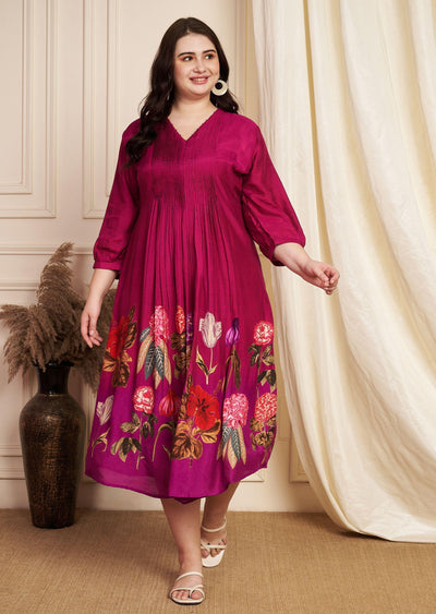 Magenta Dola Silk Midi Dress