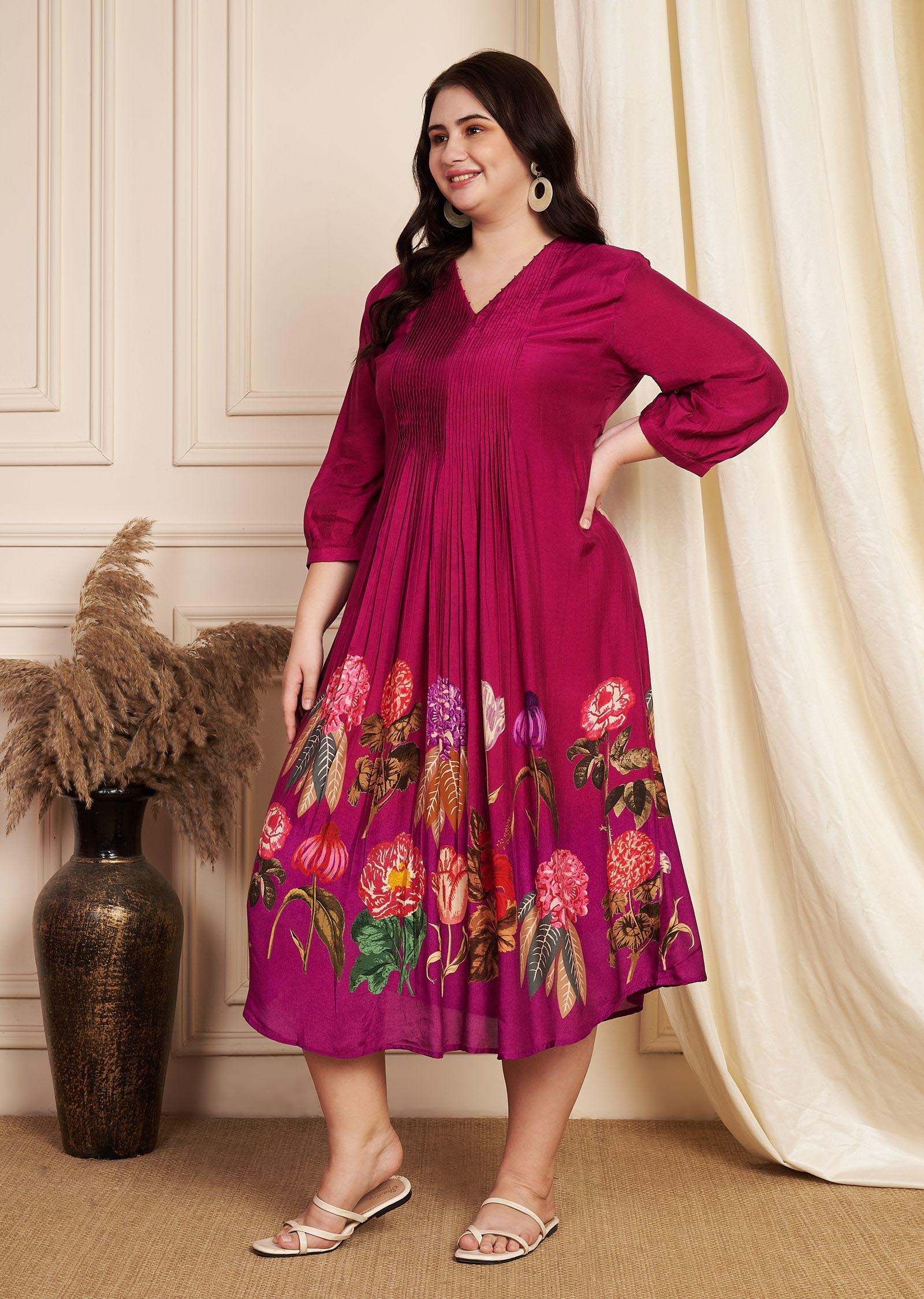 Magenta Dola Silk Midi Dress