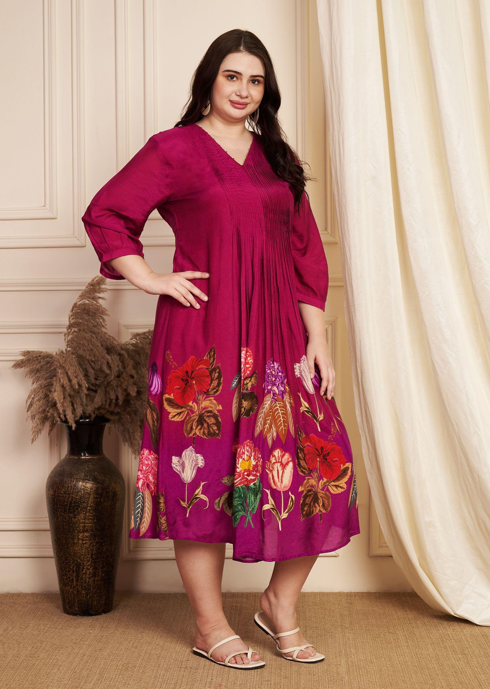 Magenta Dola Silk Midi Dress