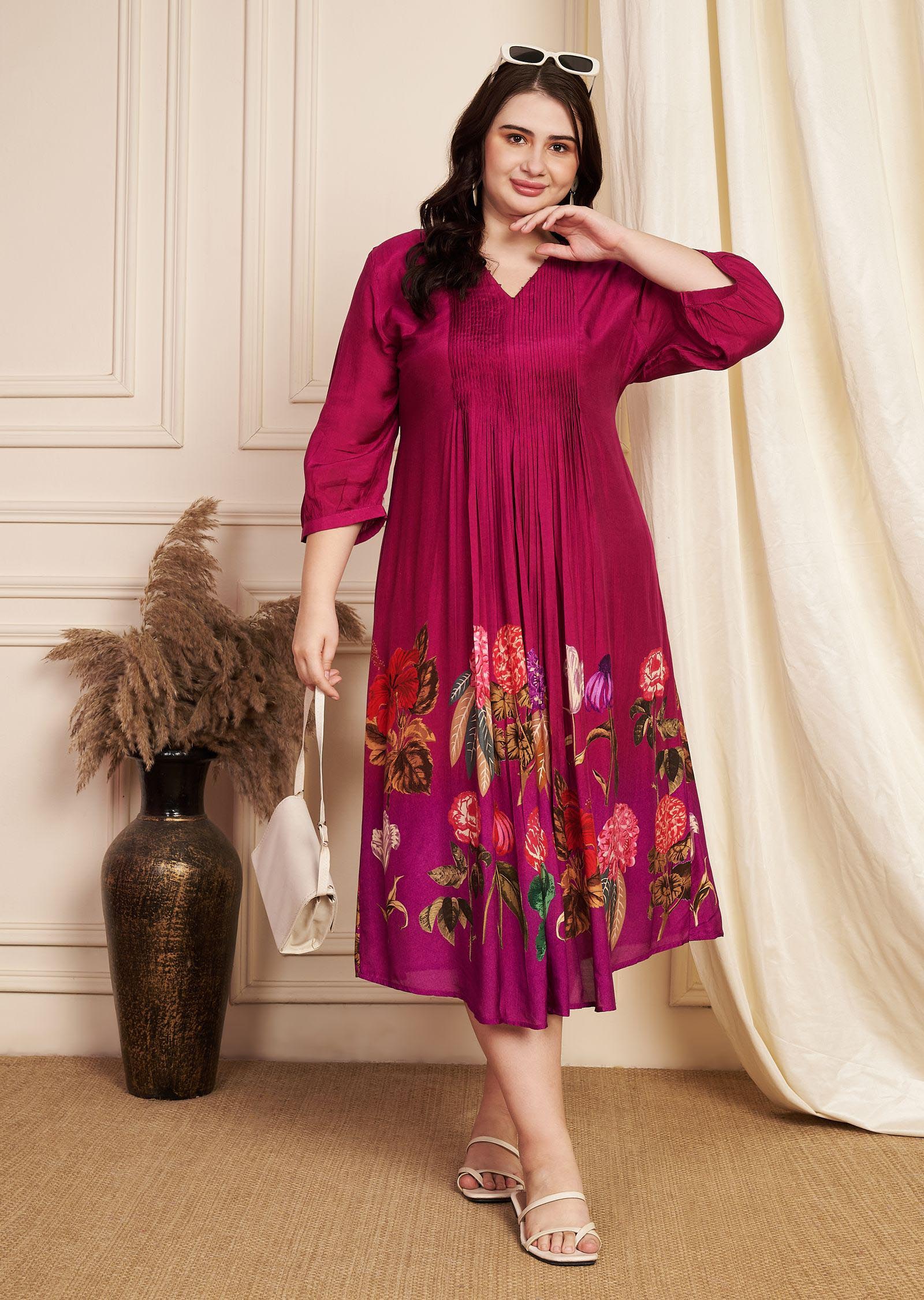 Magenta Dola Silk Midi Dress
